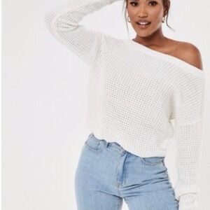 Nasty Gal Cream Off Shoulder Sweater S Soft Knit Slouchy Cozy Top NWT
